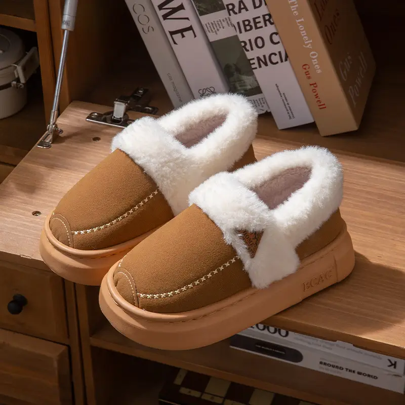 Fashionable Plush Collar Cotton Slippers for Women 2025 Autumn and Winter New Style Indoor Home Fleece-Lined Warm Anti-Slip Thick-Soled Fur Slippers for Men - Image 4