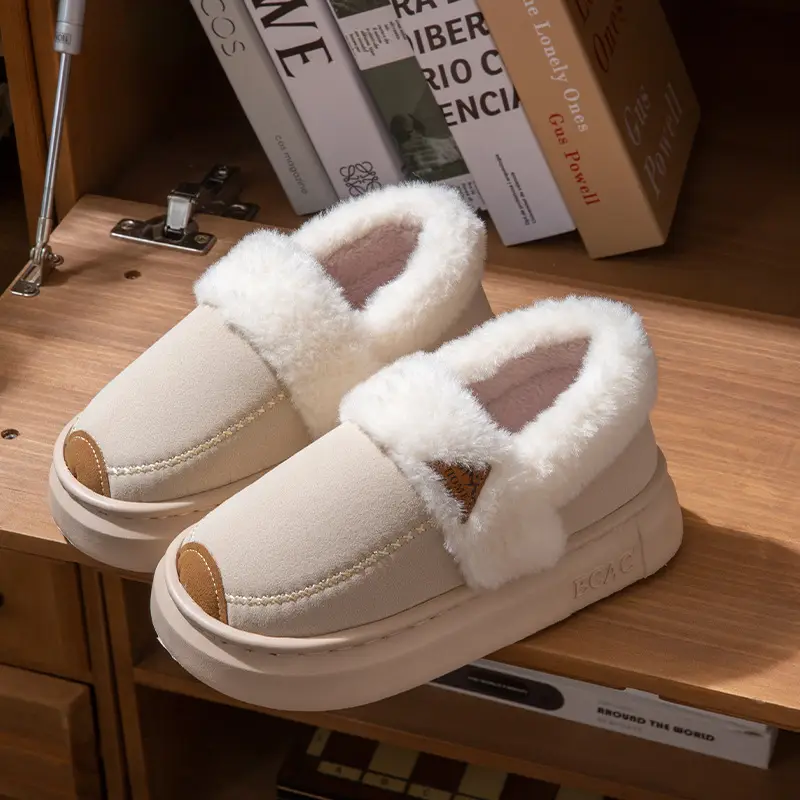 Fashionable Plush Collar Cotton Slippers for Women 2025 Autumn and Winter New Style Indoor Home Fleece-Lined Warm Anti-Slip Thick-Soled Fur Slippers for Men - Image 5