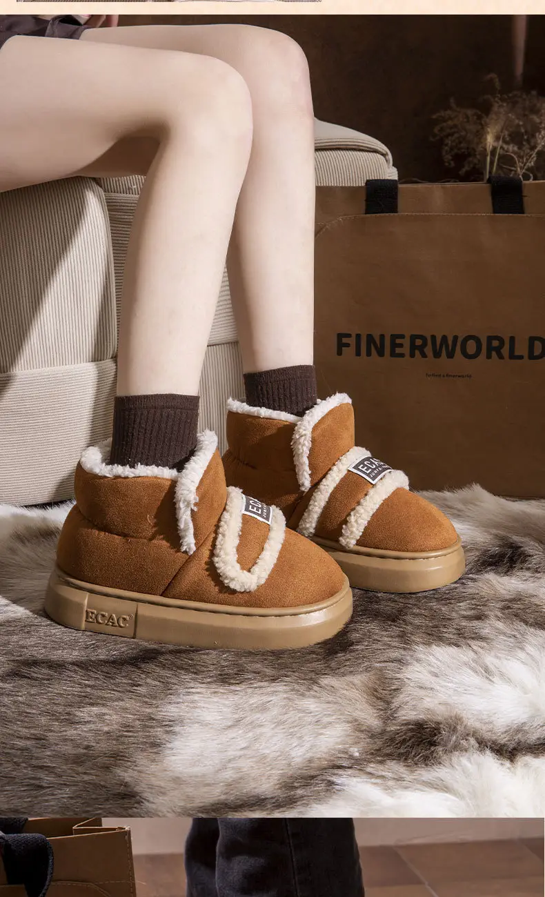 Thick-Soled Cotton Shoes for Women, New Winter 2024 Warm Fleece-Lined Thickeneded Anti-Slip Low-Cut Bread Snow Cotton Furry Shoes — feature 13