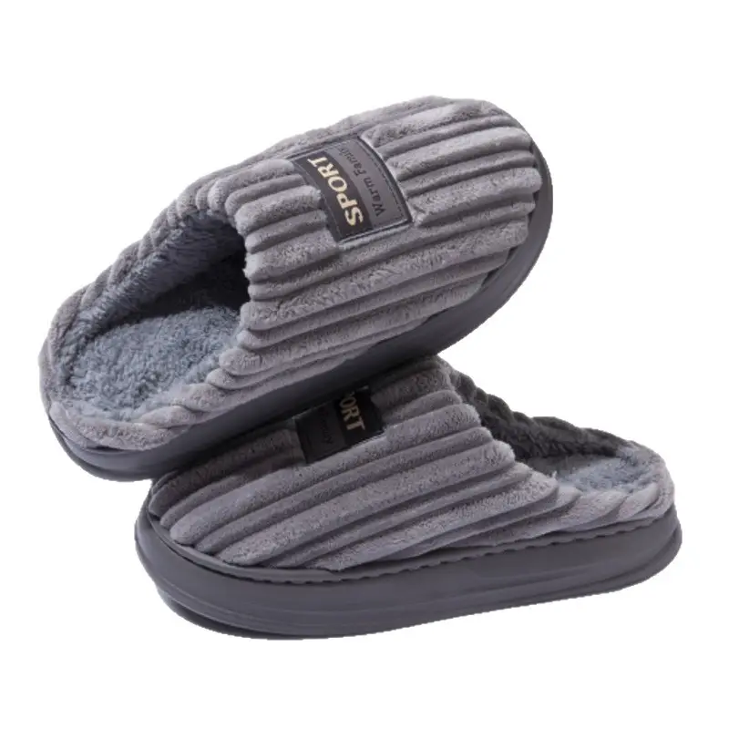 Plus Size Cotton Slippers for Men Grey Warm Indoor Winter