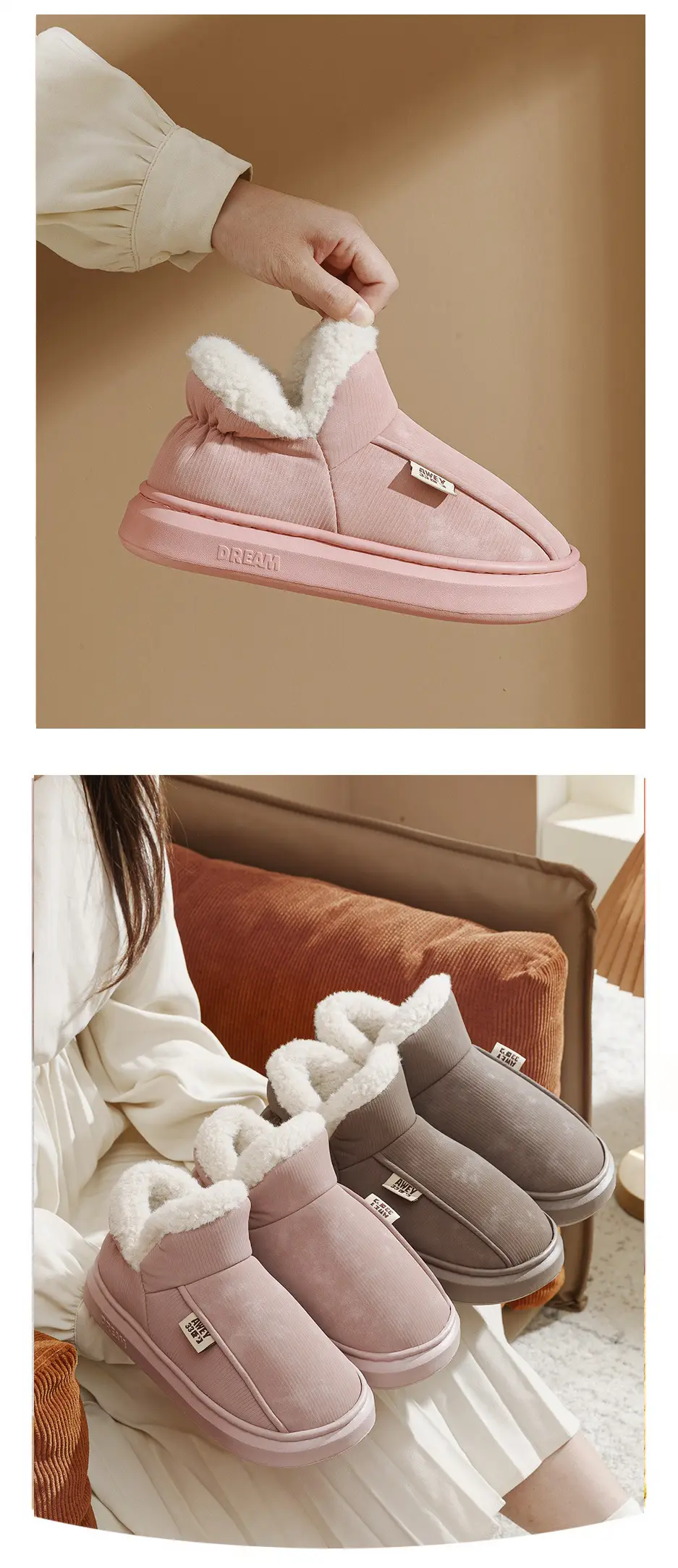 Winter Cotton Heeled Slippers for Men Women Warm Non-Slip — feature 14