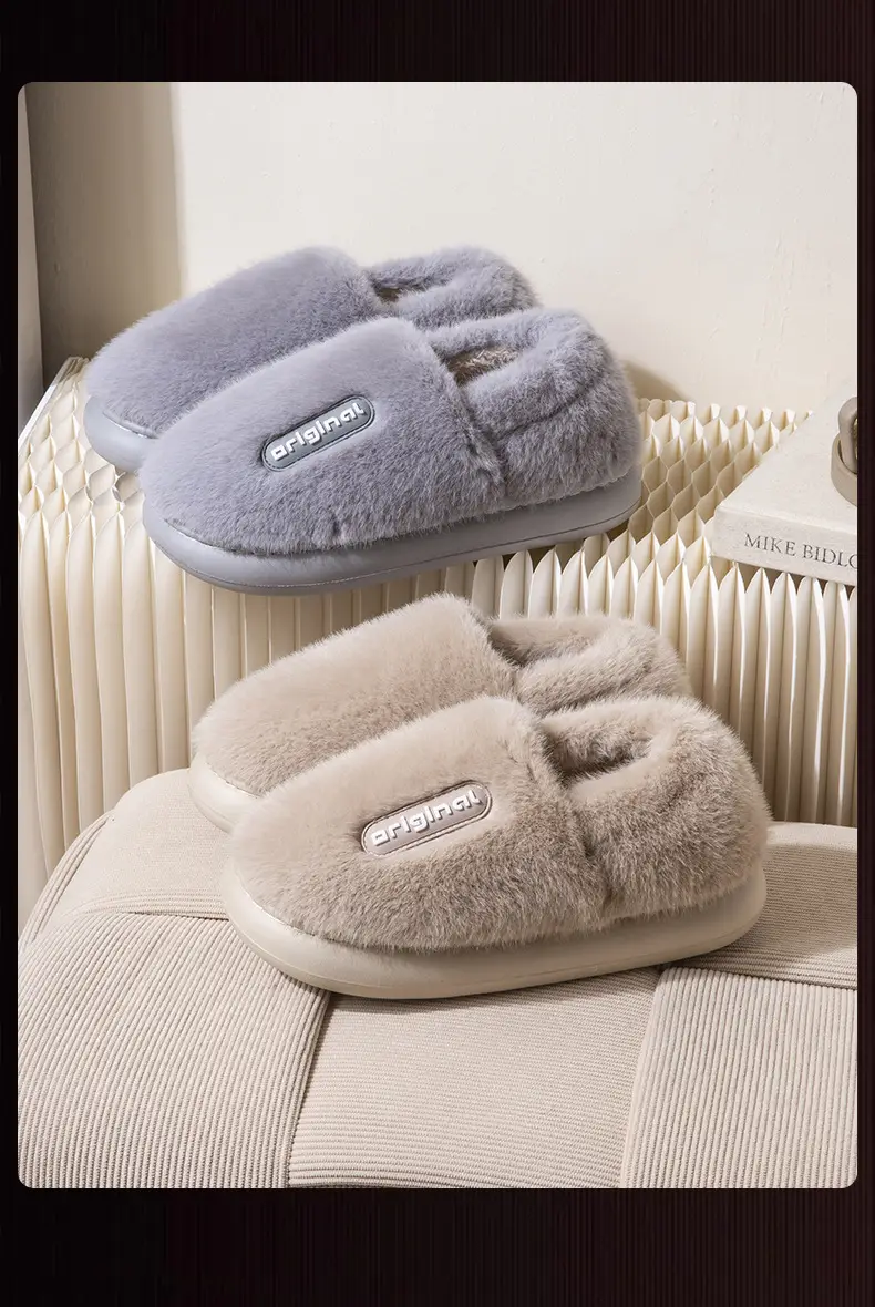 Women Cotton Anti-Slip Slippers Pink Grey Winter Warm — feature 16