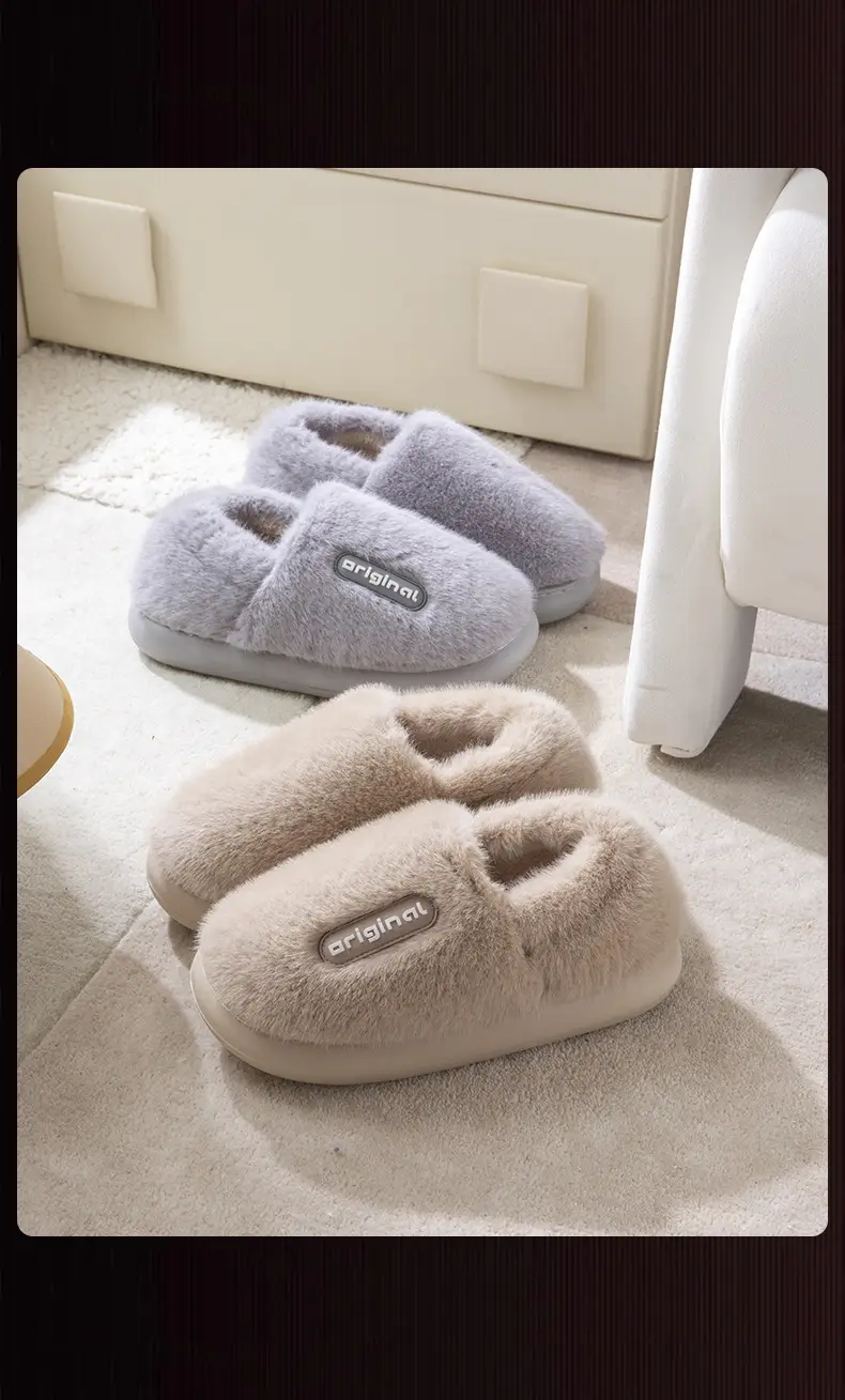 Women Cotton Anti-Slip Slippers Pink Grey Winter Warm — feature 17