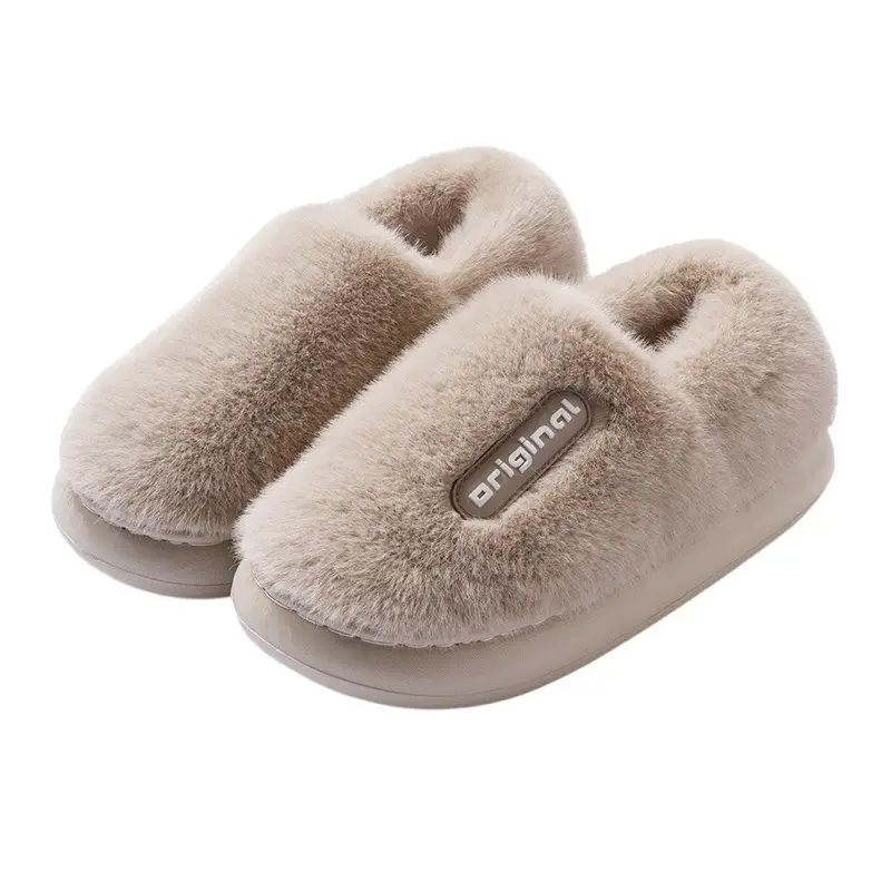 Women Cotton Anti-Slip Slippers Pink Grey Winter Warm - Image 3
