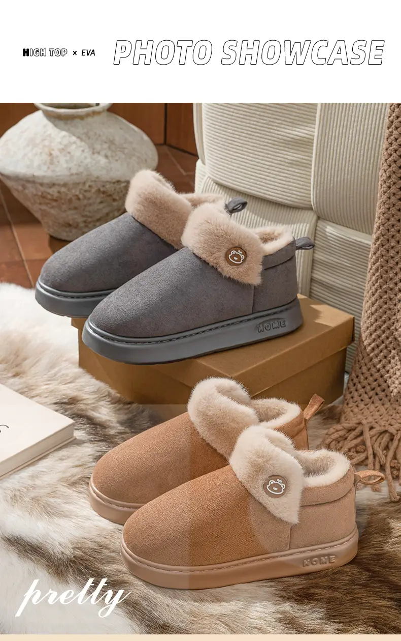 British Style Bag Heel Cotton Slippers for Women Winter 2025 New Outer Wear Thick Sole Fleece-Lined Snow Boots Warm Cotton Shoes for Men — feature 11