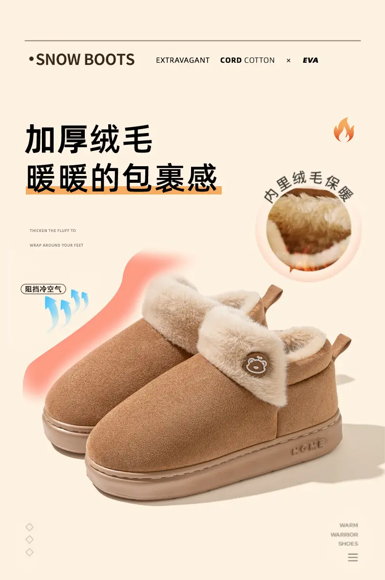 British Style Bag Heel Cotton Slippers for Women Winter 2025 New Outer Wear Thick Sole Fleece-Lined Snow Boots Warm Cotton Shoes for Men — feature 3