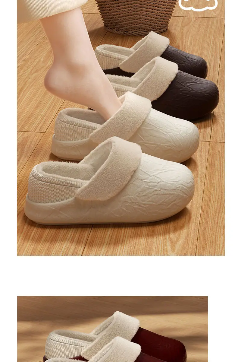 2025 New Cotton Slippers Women's Winter Thick-Soled Indoor Home Stuffed Slippers Home Waterproof Bag Heel Cotton Shoes Men — feature 3