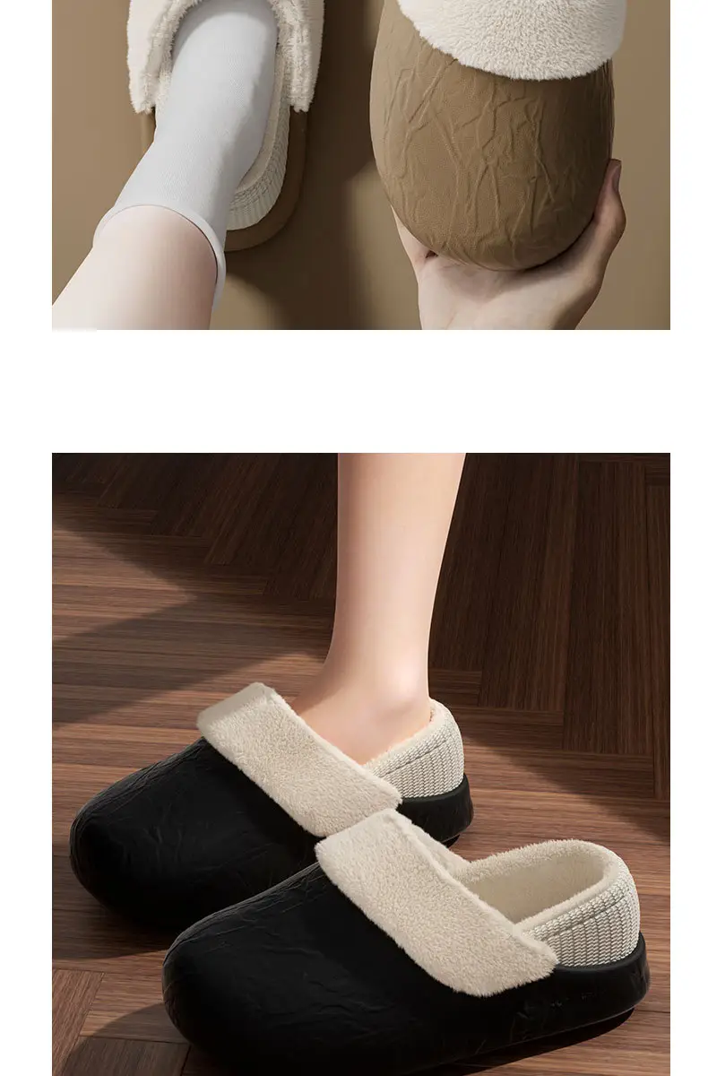 2025 New Cotton Slippers Women's Winter Thick-Soled Indoor Home Stuffed Slippers Home Waterproof Bag Heel Cotton Shoes Men — feature 5