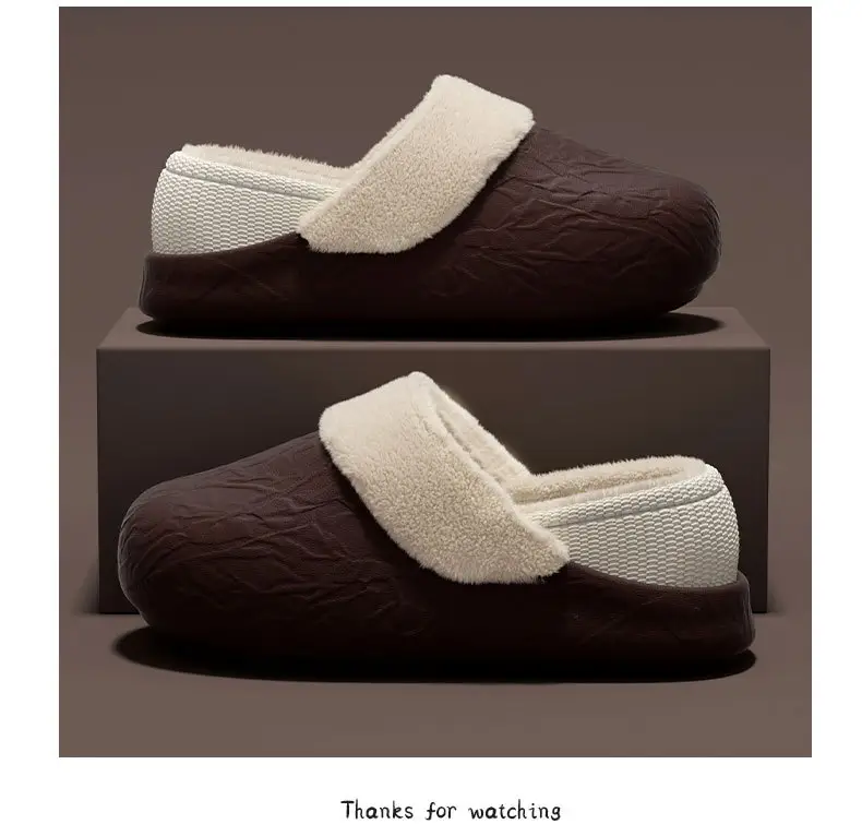 2025 New Cotton Slippers Women's Winter Thick-Soled Indoor Home Stuffed Slippers Home Waterproof Bag Heel Cotton Shoes Men — feature 8