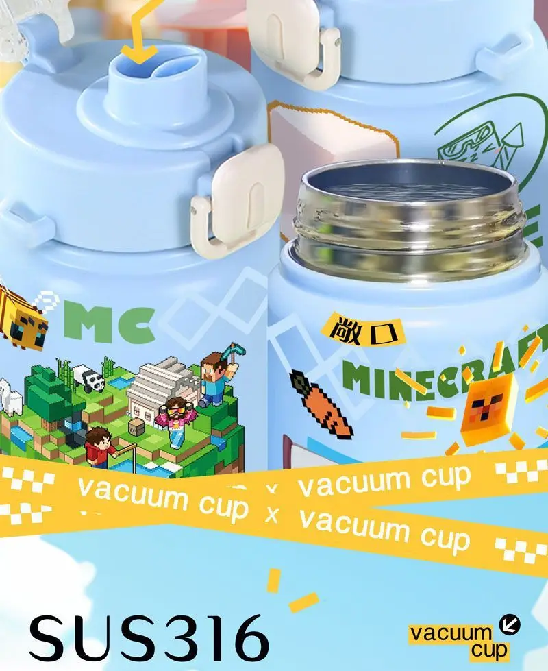 Minecraft Game Double-Drink Thermos Cup High-Value Straw Cup Gift 316 Stainless Steel Student Portable Water Cup — feature 10