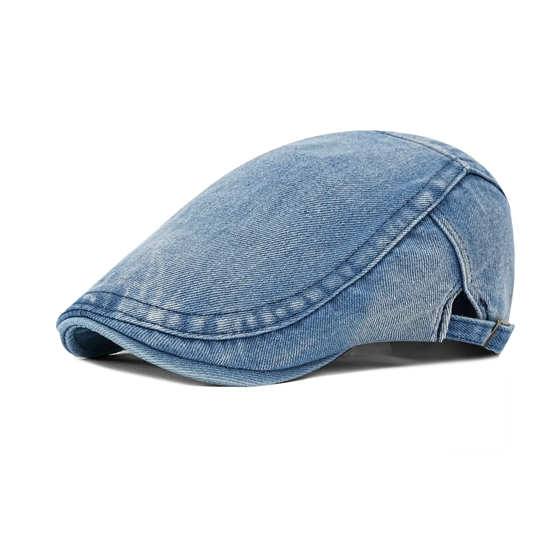 Washed Cotton Denim Forward Cap Retro British Beret Women's Flat Top Painter Duckbill Cap Backwards Worn Baseball Cap - Image 2