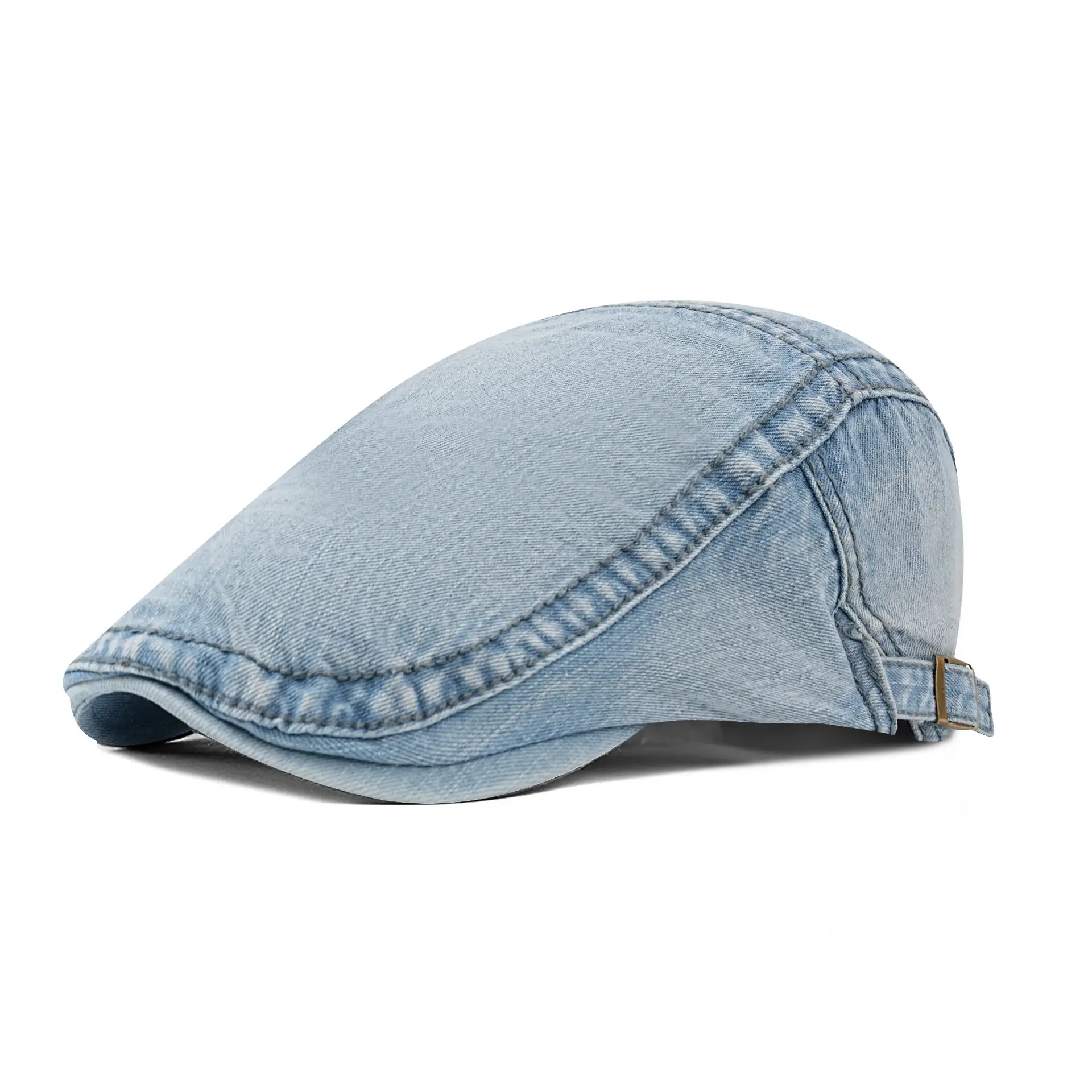 Washed Cotton Denim Forward Cap Retro British Beret Women's Flat Top Painter Duckbill Cap Backwards Worn Baseball Cap - Image 3