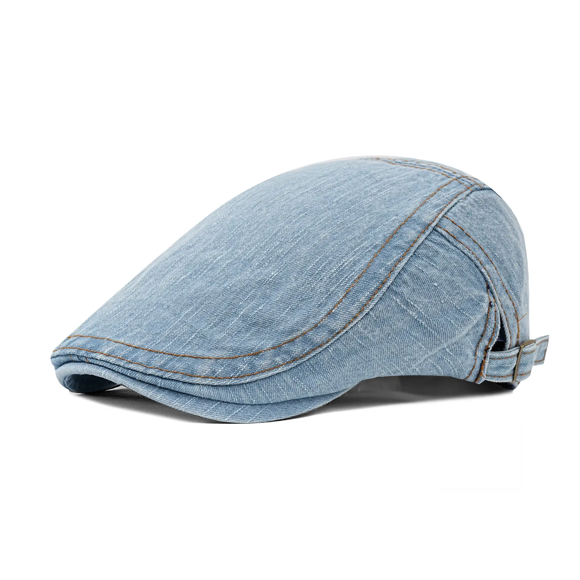 Washed Cotton Denim Forward Cap Retro British Beret Women's Flat Top Painter Duckbill Cap Backwards Worn Baseball Cap - Image 5