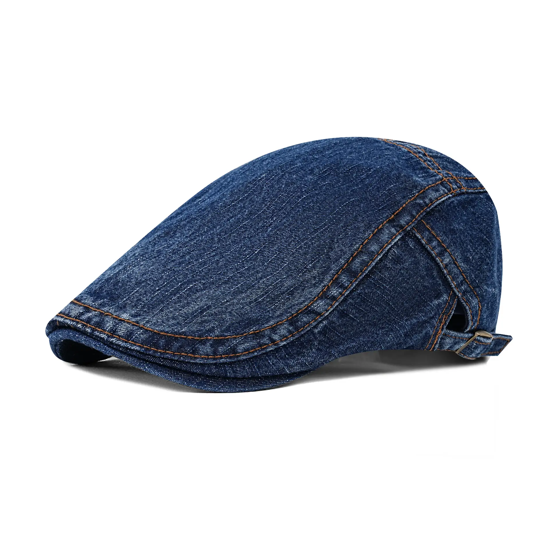 Washed Cotton Denim Forward Cap Retro British Beret Women's Flat Top Painter Duckbill Cap Backwards Worn Baseball Cap - Image 6
