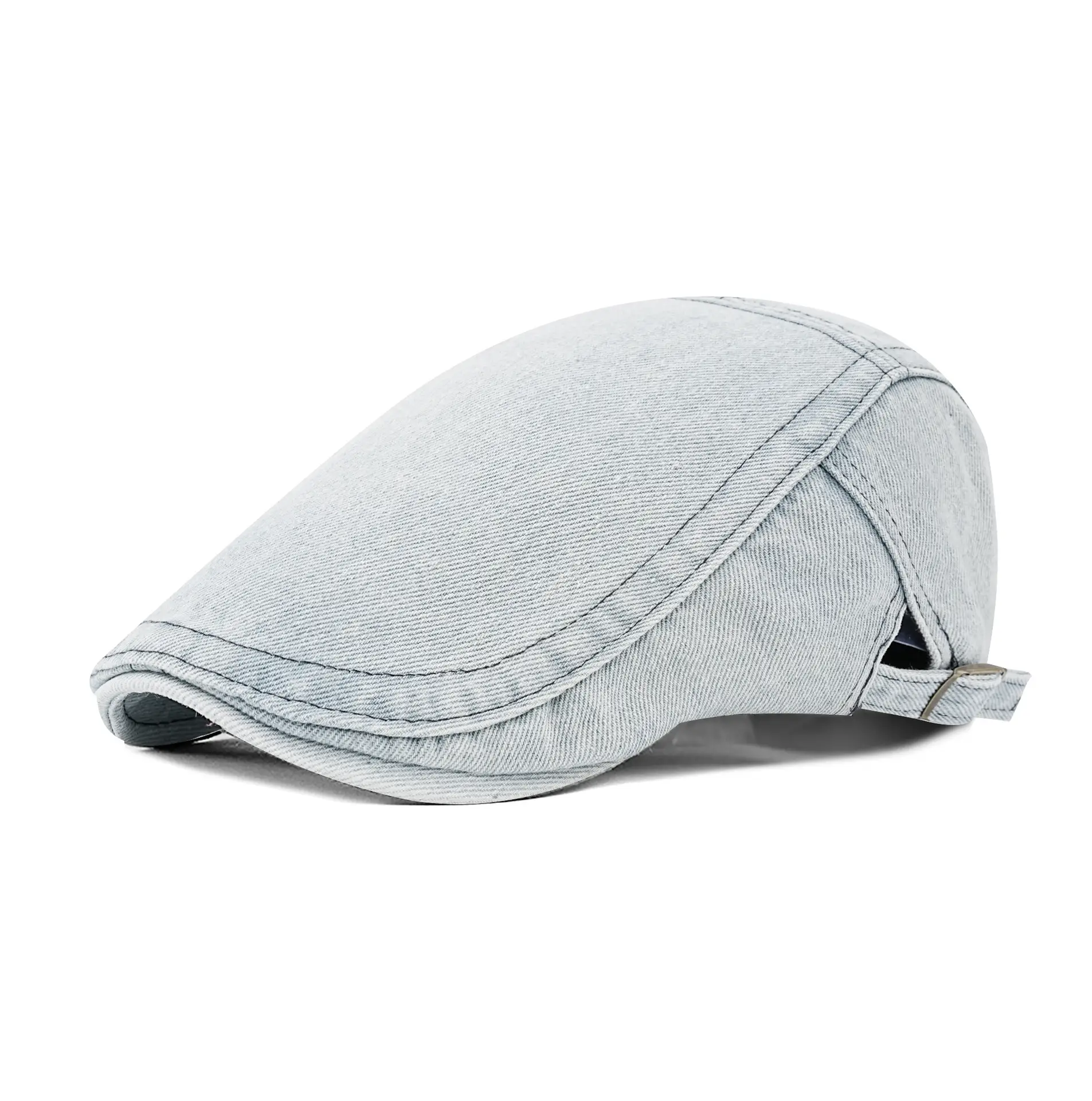 Washed Cotton Denim Forward Cap Retro British Beret Women's Flat Top Painter Duckbill Cap Backwards Worn Baseball Cap - Image 7