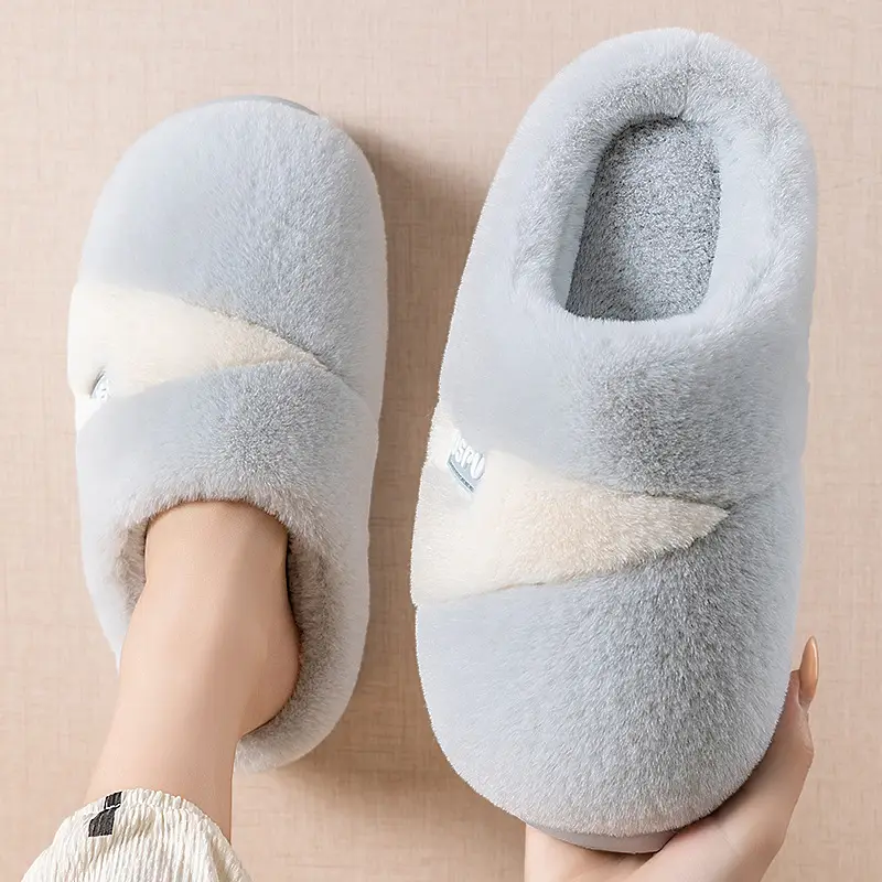 Women Cotton Furry Slippers Grey Winter Warm Indoor - Image 9