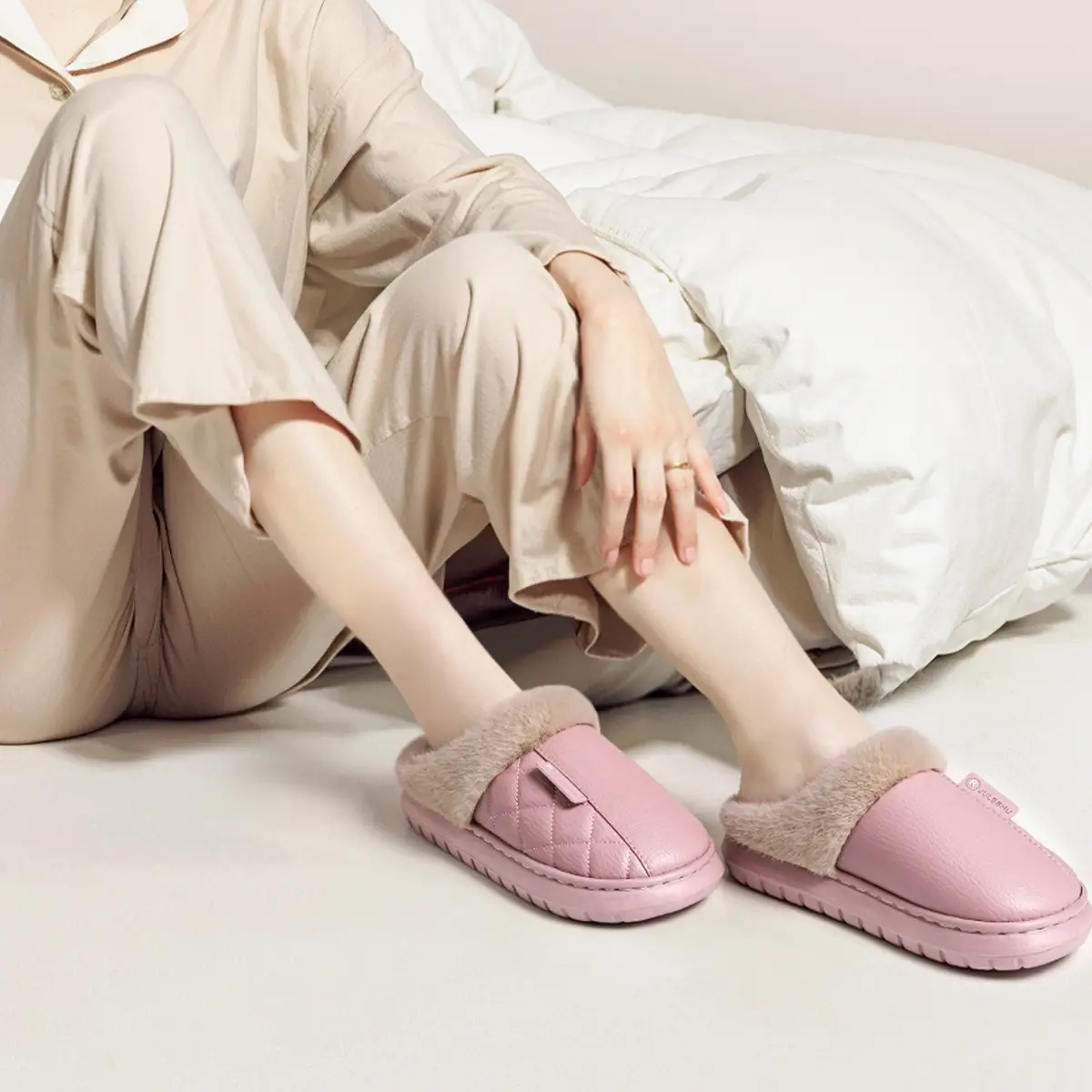 Women Warm Red Fleece-Lined Slippers Winter - Image 7