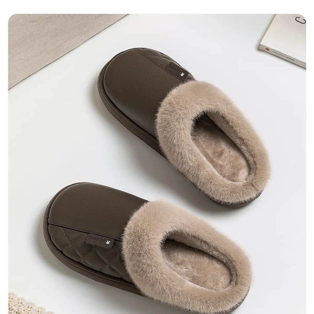 Women Warm Red Fleece-Lined Slippers Winter — feature 3
