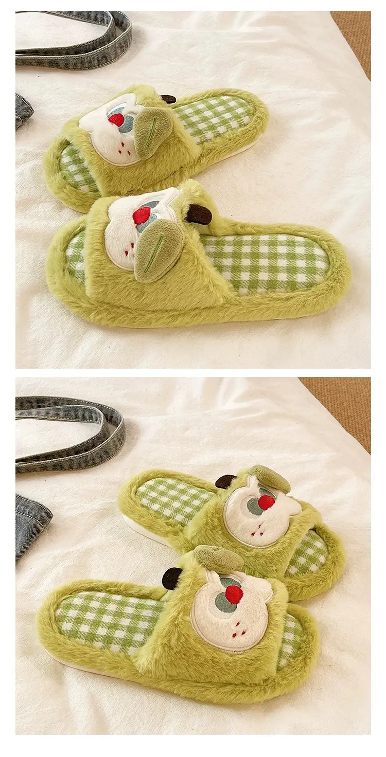 Furry Slippers for Women in Autumn and Winter, Cute Apple Student Dormitory Home Non-Slip Warm One-Word Cotton Slippers — feature 4