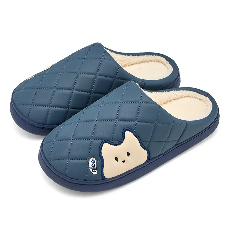 Women Waterproof PU Slippers Pink Warm Comfortable - Image 3