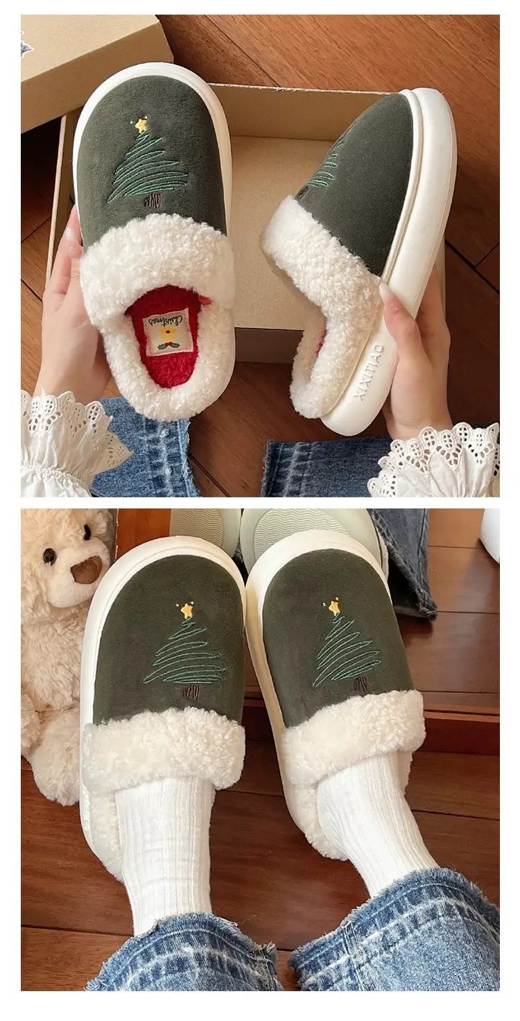 Christmas Tree Furry Slippers Women Winter Warm Cotton Indoor — feature 3