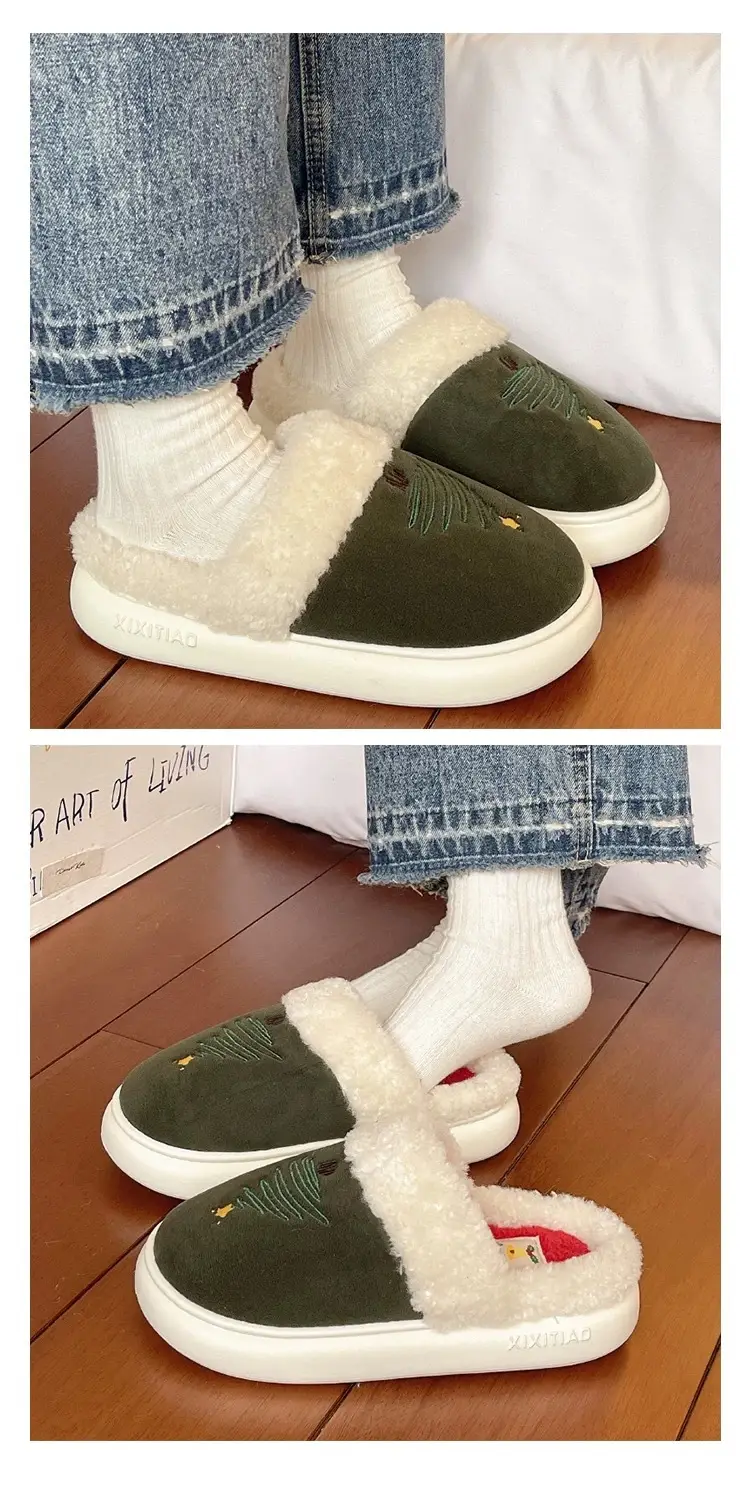 Christmas Tree Furry Slippers Women Winter Warm Cotton Indoor — feature 4
