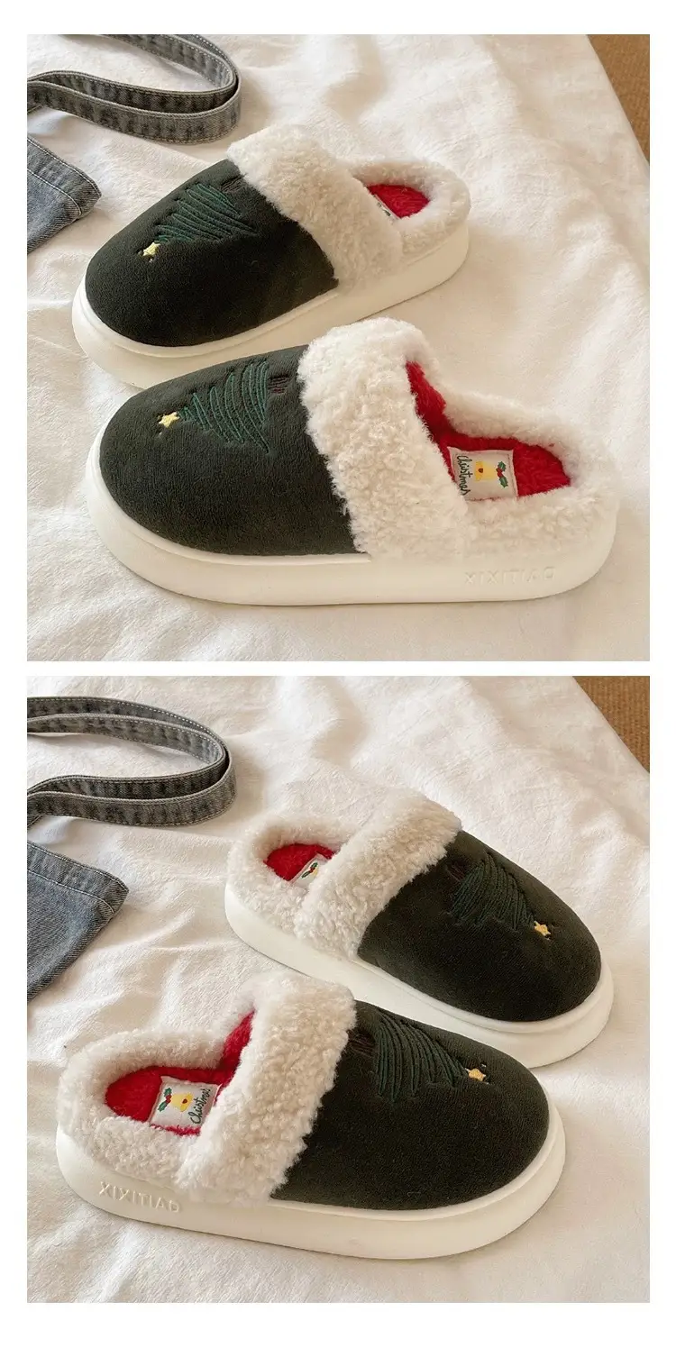 Christmas Tree Furry Slippers Women Winter Warm Cotton Indoor — feature 5