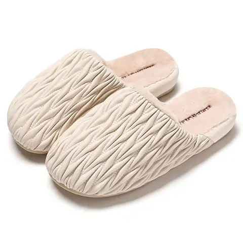 Pink Pleated Cotton Slippers for Women Winter Indoor Warm Waterproof - Image 9
