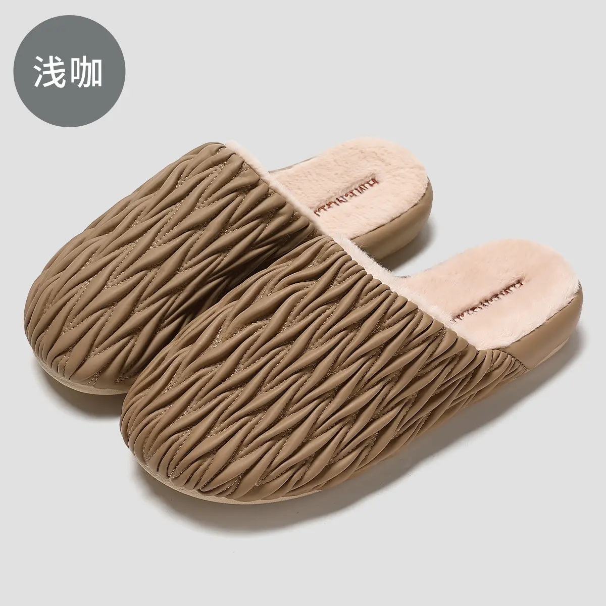 Pink Pleated Cotton Slippers for Women Winter Indoor Warm Waterproof - Image 4