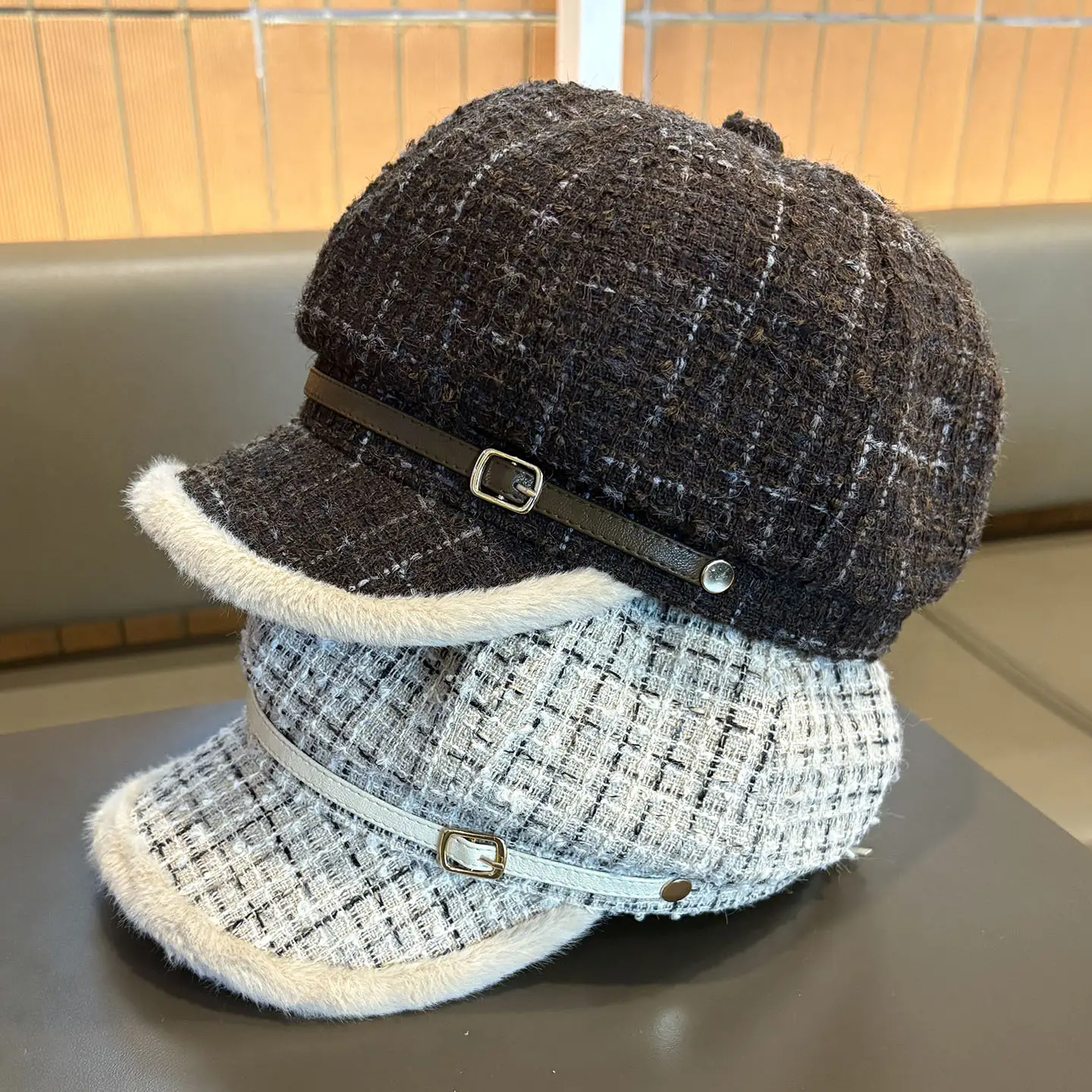 Autumn Winter Plush Octagonal Hat for Women - Image 8