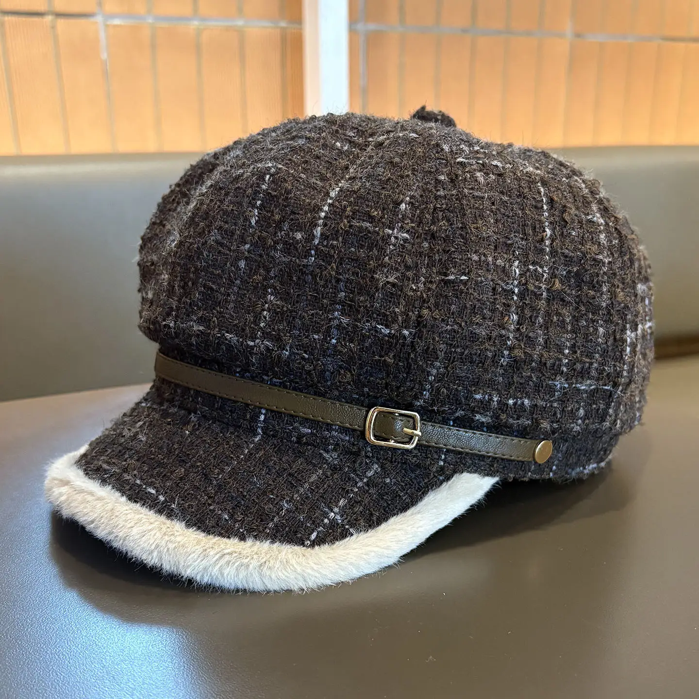 Autumn Winter Plush Octagonal Hat for Women - Image 3