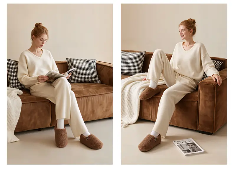 Nanbowan Women's Winter Cotton Shoes with Plush Lining, Thickened for Home Use, Indoor Non-Slip Couple's Simple Furry Cotton Shoes for Men — feature 9