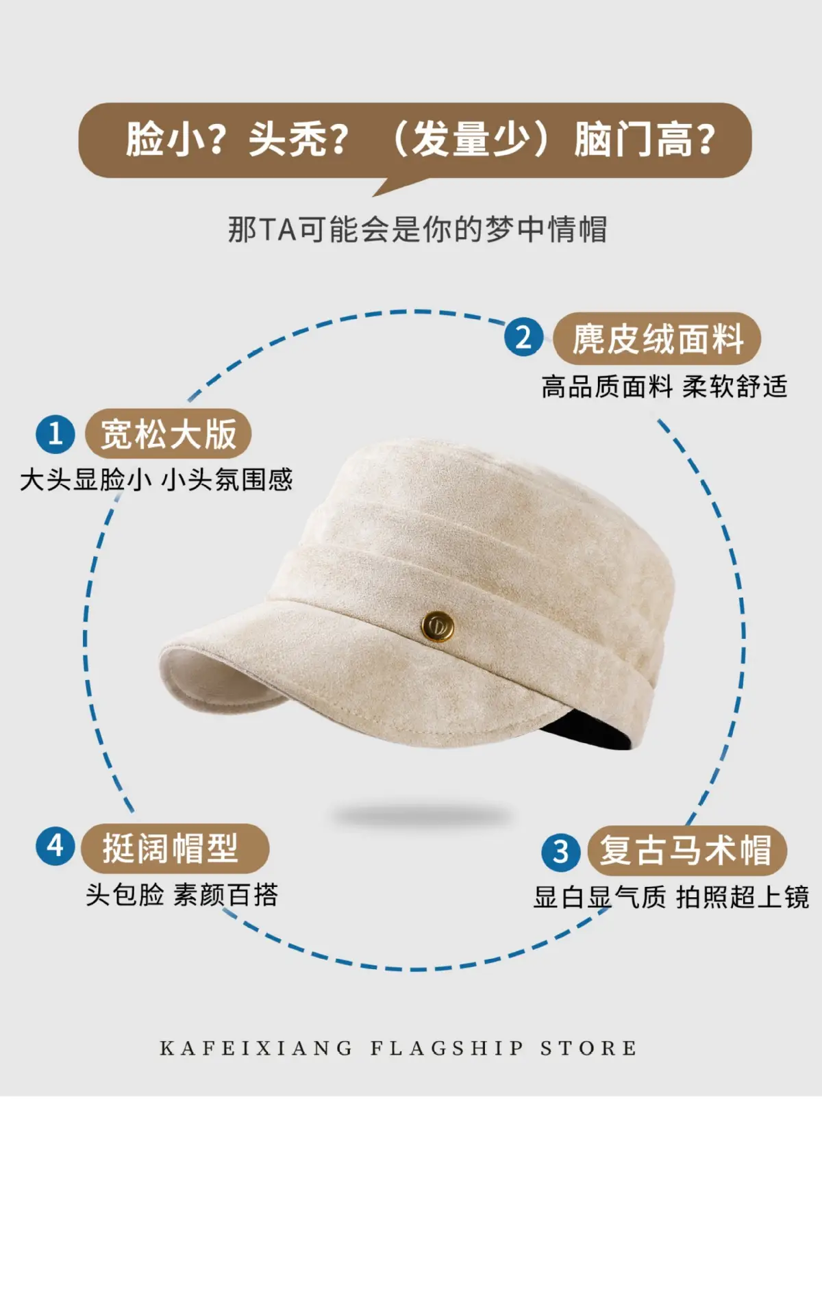 Women Flat Top Duckbill Hat Large Circumference — feature 15