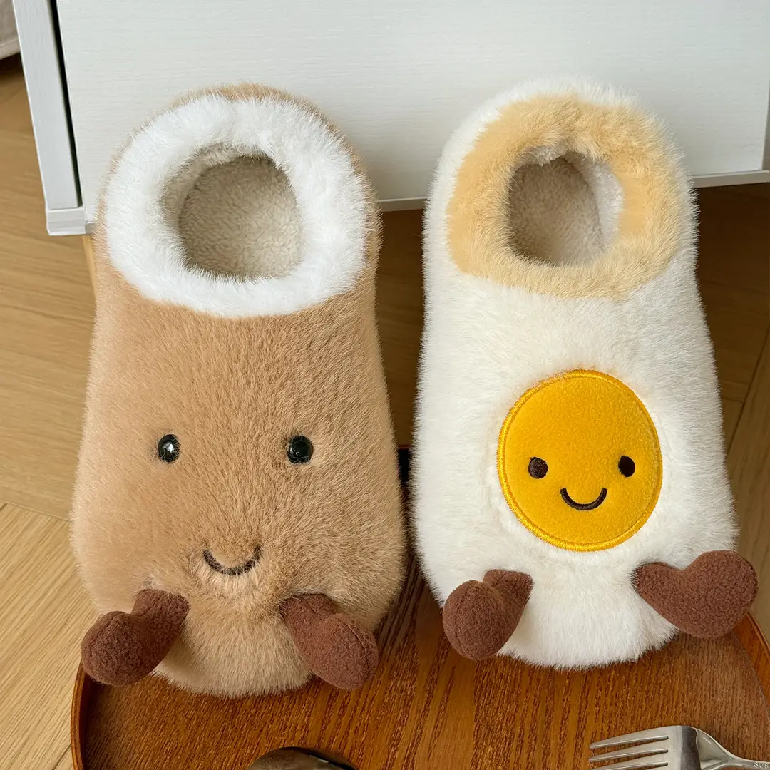 All-Inclusive Cotton Slippers Omelette Potato Cotton Shoes Women's Winter Home Indoor Fleece-Lined Warm Thick-Soled Non-Slip Furry Slippers - Image 3