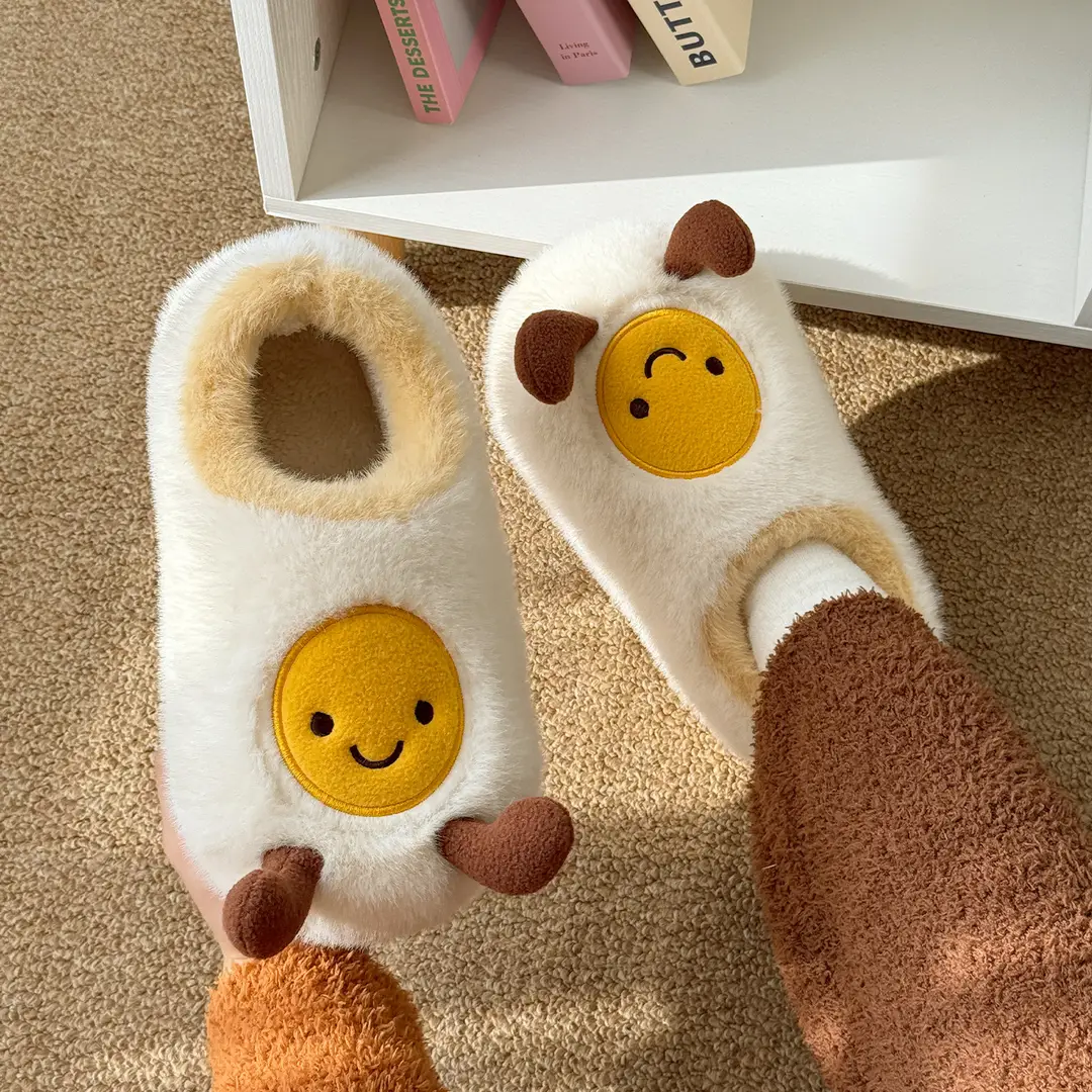 All-Inclusive Cotton Slippers Omelette Potato Cotton Shoes Women's Winter Home Indoor Fleece-Lined Warm Thick-Soled Non-Slip Furry Slippers - Image 4