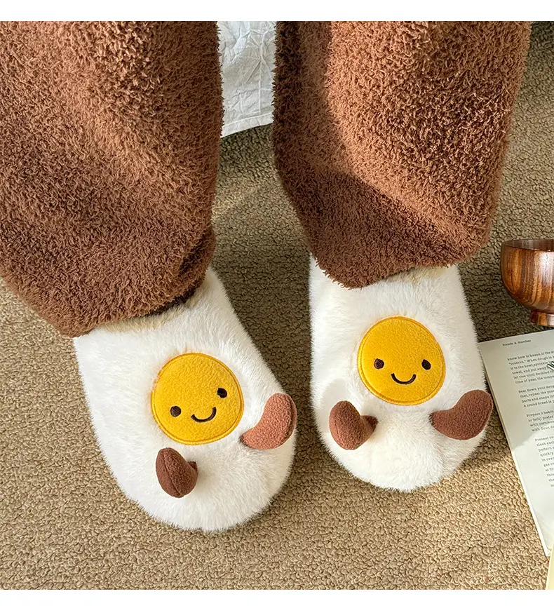 All-Inclusive Cotton Slippers Omelette Potato Cotton Shoes Women's Winter Home Indoor Fleece-Lined Warm Thick-Soled Non-Slip Furry Slippers — feature 7