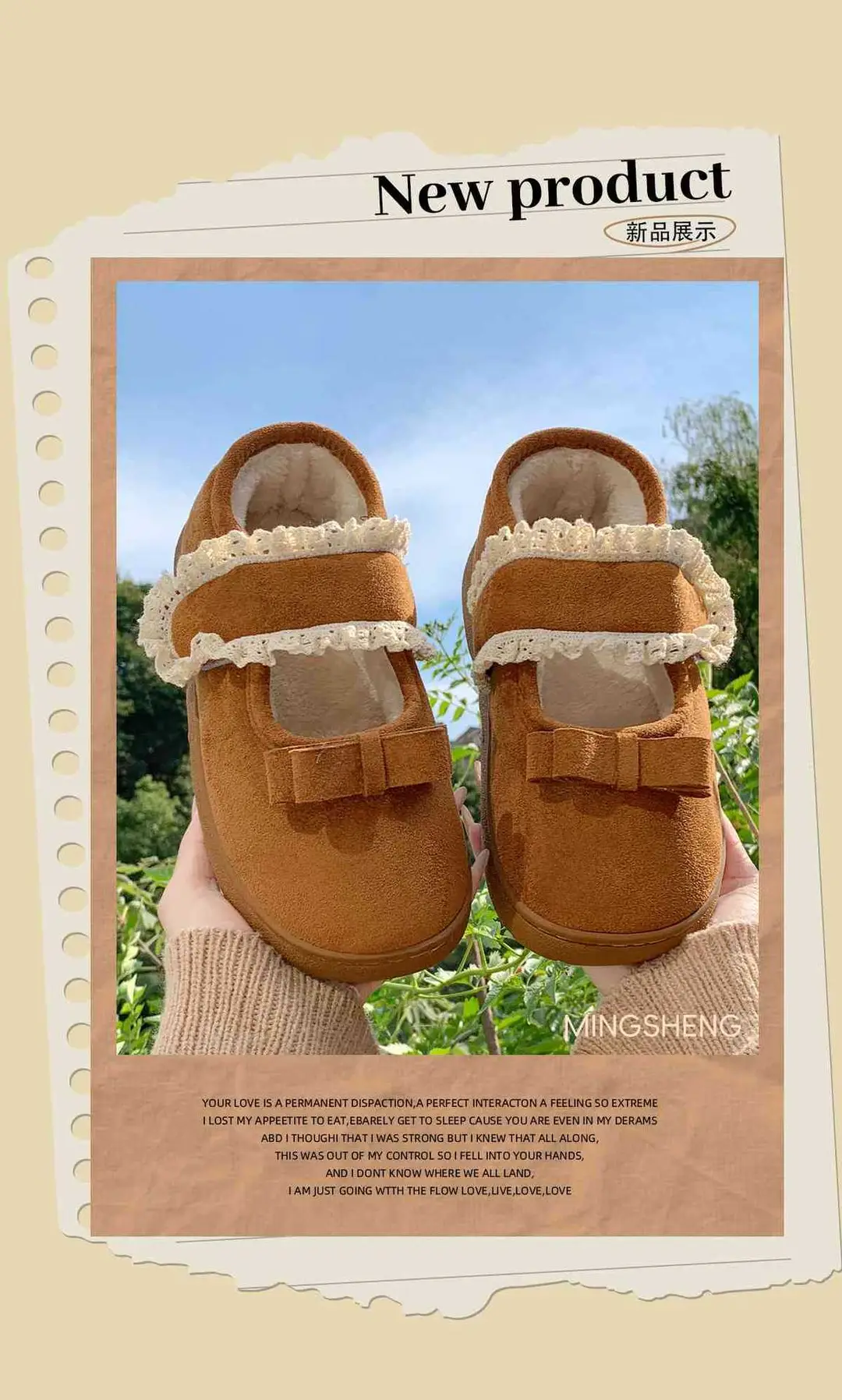 Fashionable Cotton Slippers Plus Velvet Beanie Shoes for Women with Lace Edge Velcro Anti-Slip Autumn and Winter Furry Shoes — feature 2