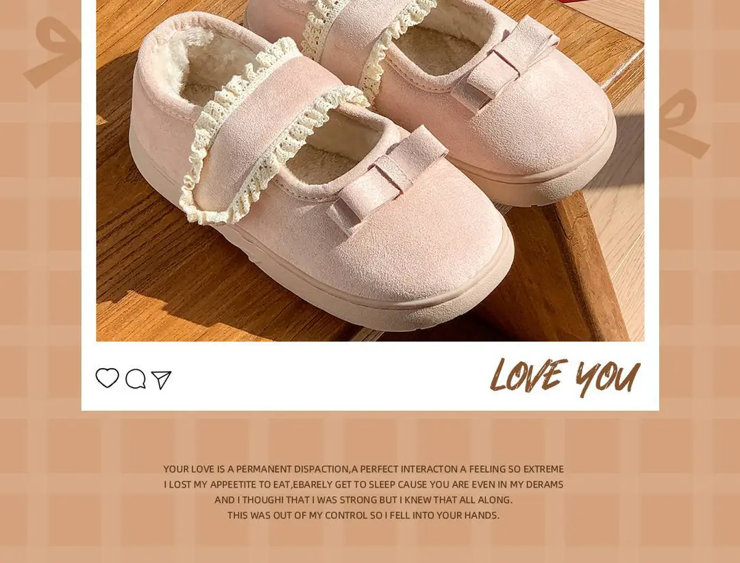 Fashionable Cotton Slippers Plus Velvet Beanie Shoes for Women with Lace Edge Velcro Anti-Slip Autumn and Winter Furry Shoes — feature 4