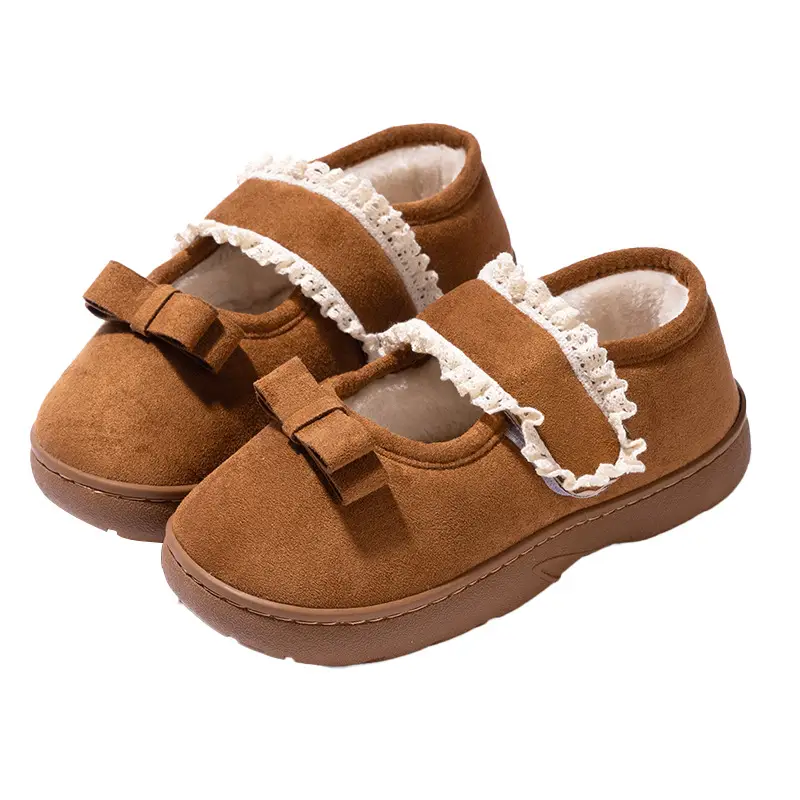 Fashionable Cotton Slippers Plus Velvet Beanie Shoes for Women with Lace Edge Velcro Anti-Slip Autumn and Winter Furry Shoes - Image 3