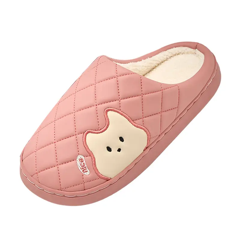 Lidani Waterproof Cotton Slippers for Women, Winter 2025 New Model, Home Warm and Comfortable Thick-Soled Non-Slip Leather Surface Cotton Shoes for Men