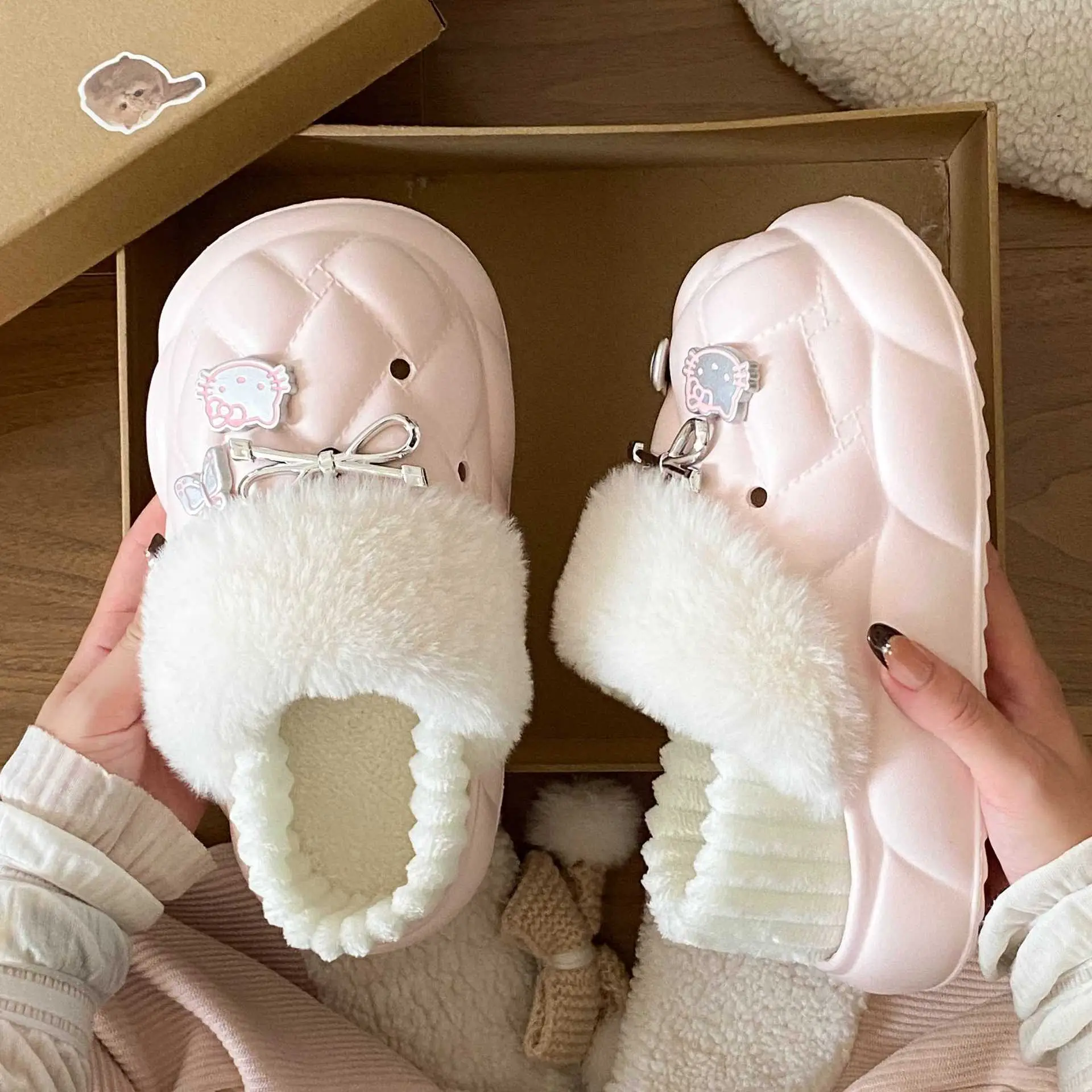 Pink Faux Fur Winter Slippers for Women - Image 6