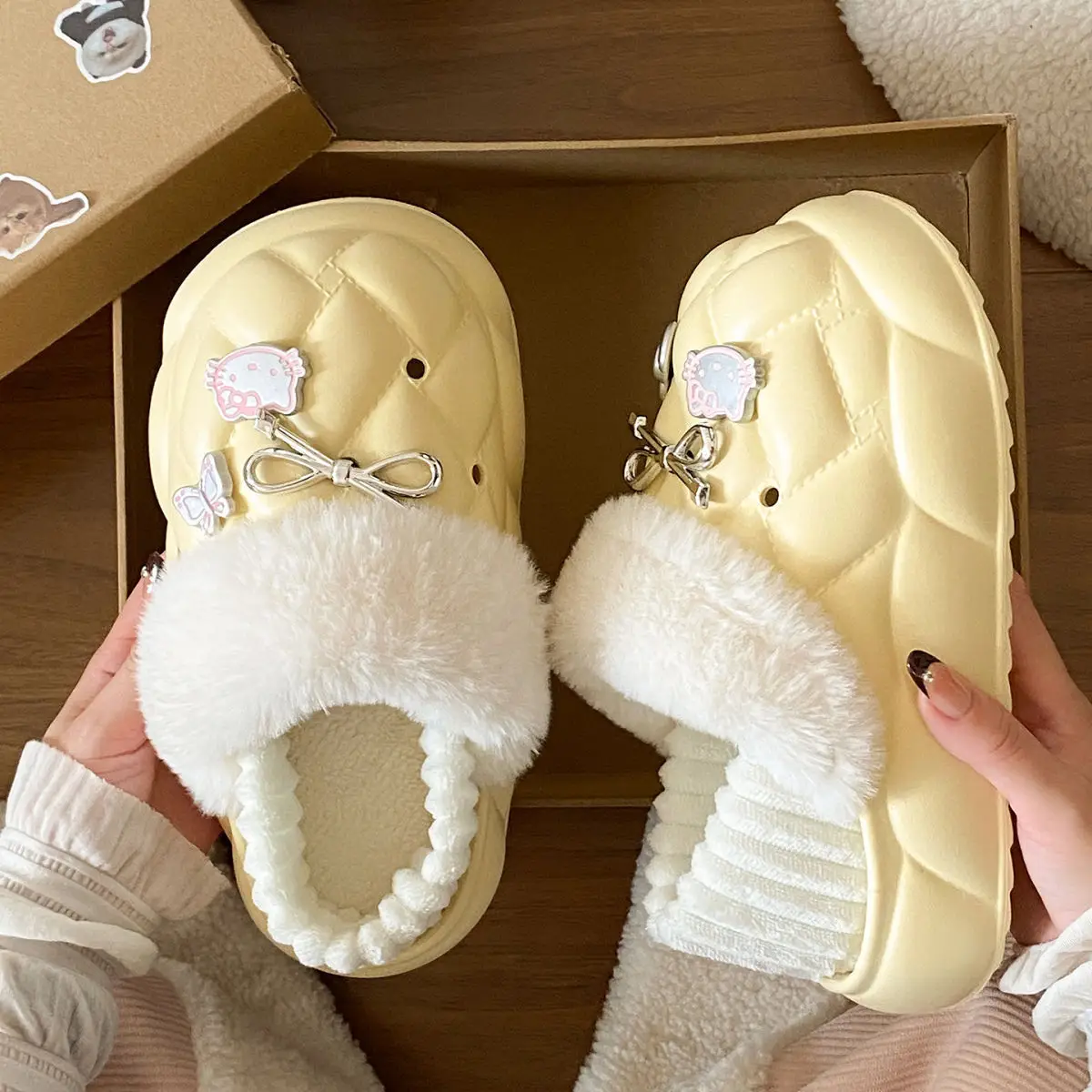 Pink Faux Fur Winter Slippers for Women — feature 27