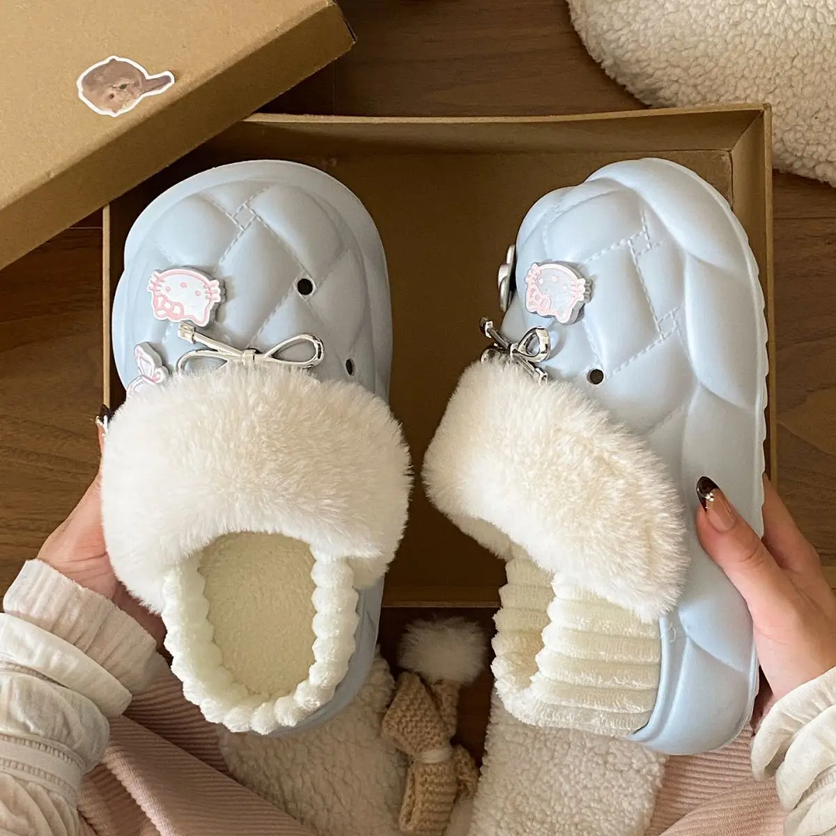 Pink Faux Fur Winter Slippers for Women — feature 34