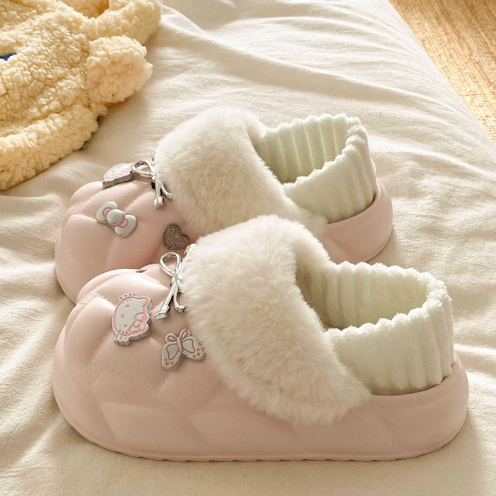 Pink Faux Fur Winter Slippers for Women - Image 3