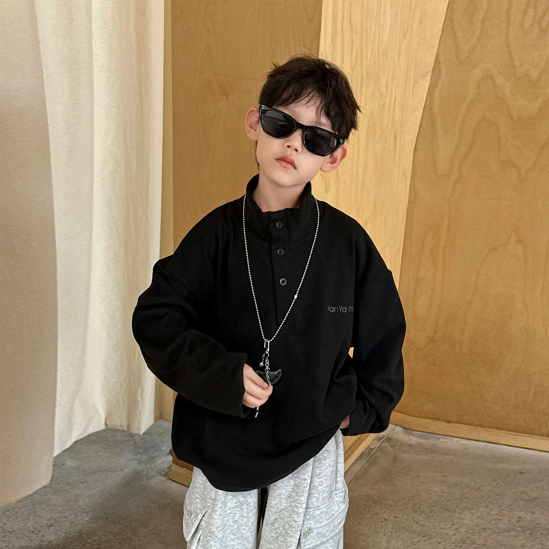 Kids Sweatshirt Set Black Long Sleeve 2025 Winter — feature 16
