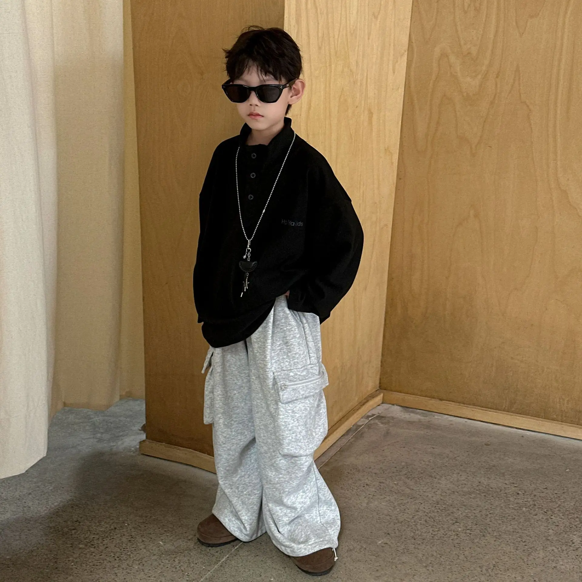 Kids Sweatshirt Set Black Long Sleeve 2025 Winter — feature 17