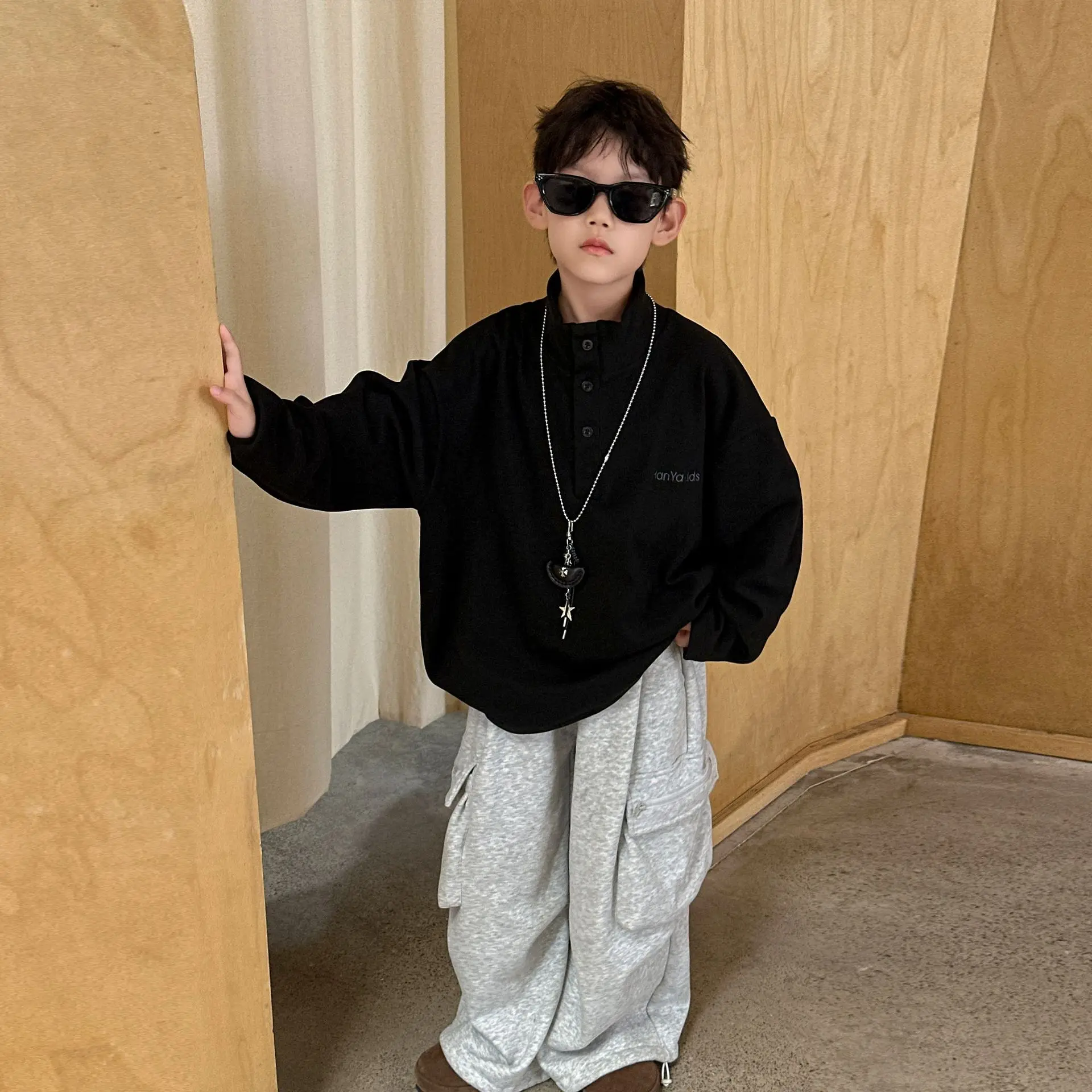 Kids Sweatshirt Set Black Long Sleeve 2025 Winter — feature 4