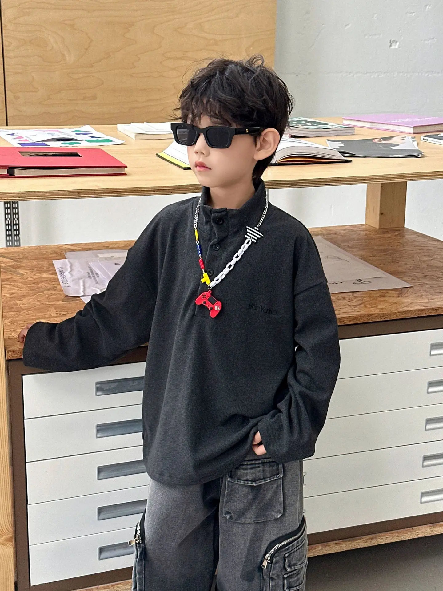 Kids Sweatshirt Set Black Long Sleeve 2025 Winter — feature 5