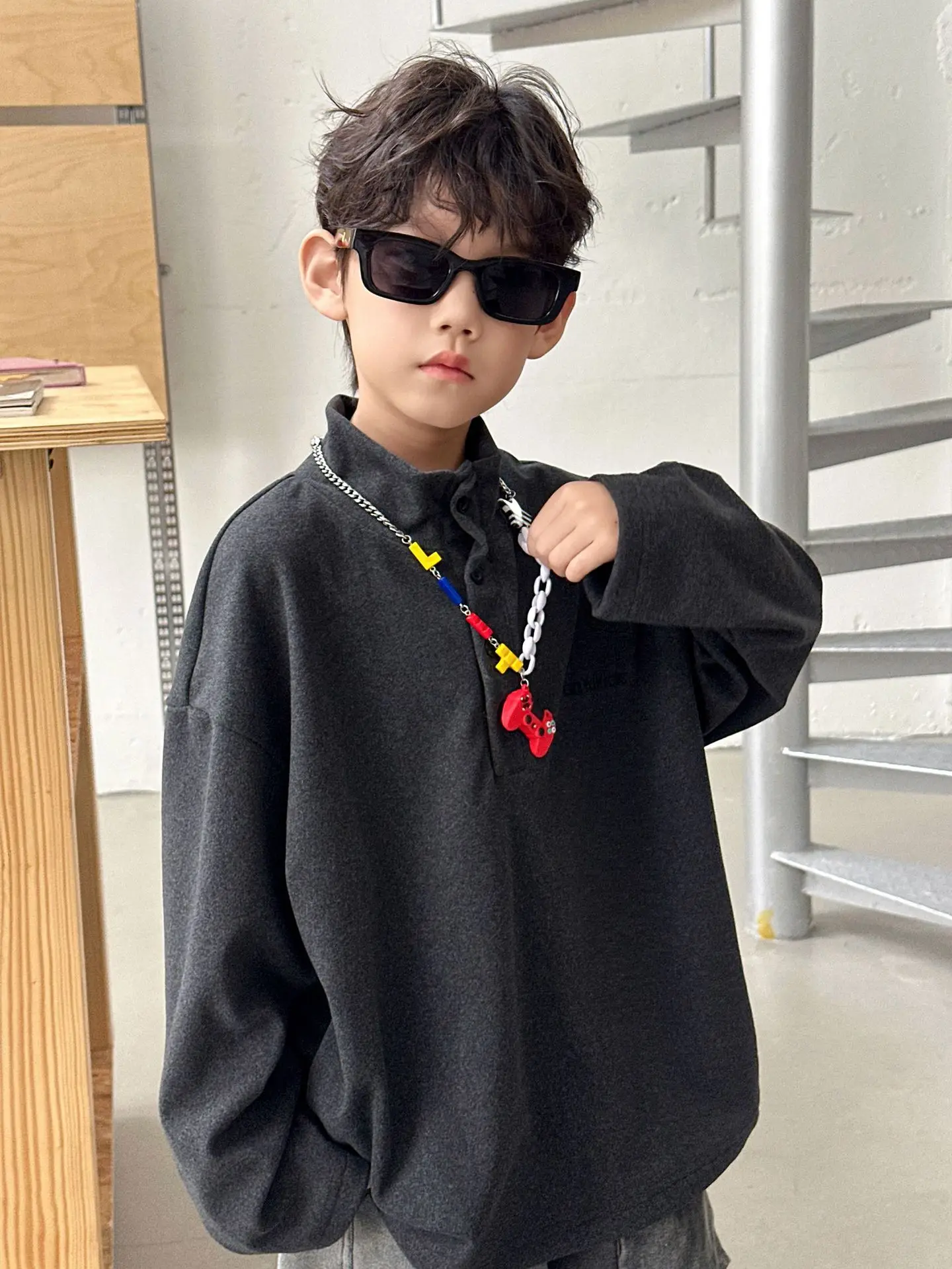 Kids Sweatshirt Set Black Long Sleeve 2025 Winter — feature 9