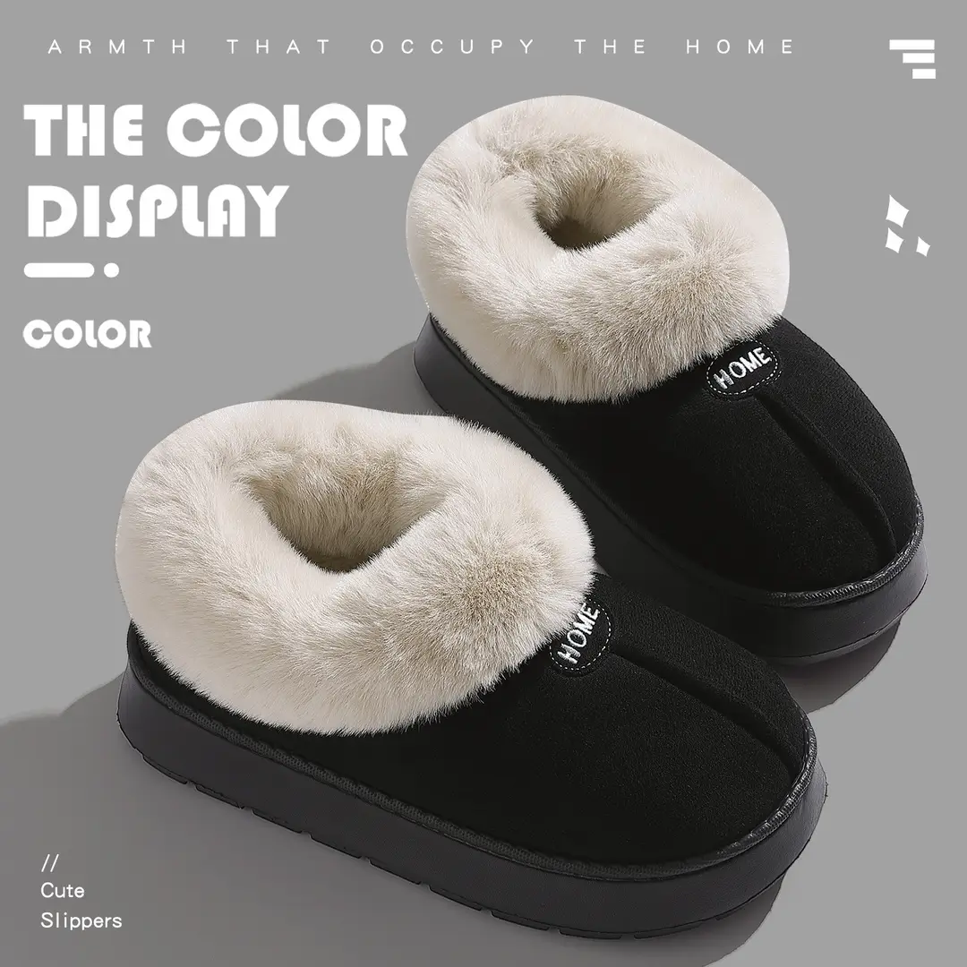 Women's Outdoor Cotton Slippers for Autumn and Winter Fashion Couples Home Indoor Non-Slip Wear-Resistant Thick-Soled High-Top Cotton Slippers for Men Wholesale